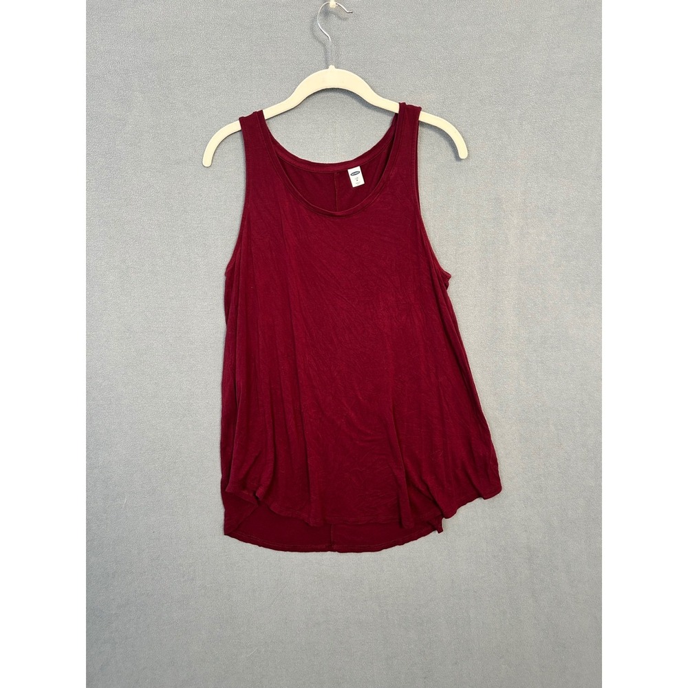 Old Navy Luxe Tank Top Womens Medium Burgundy Sleeveless Scoop Neck High Low Hem